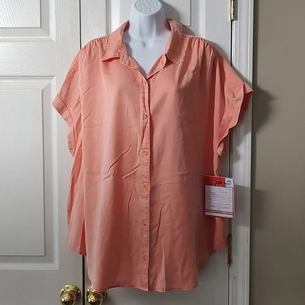 New Directions peach color short sleeve button down shirt Sz 2X